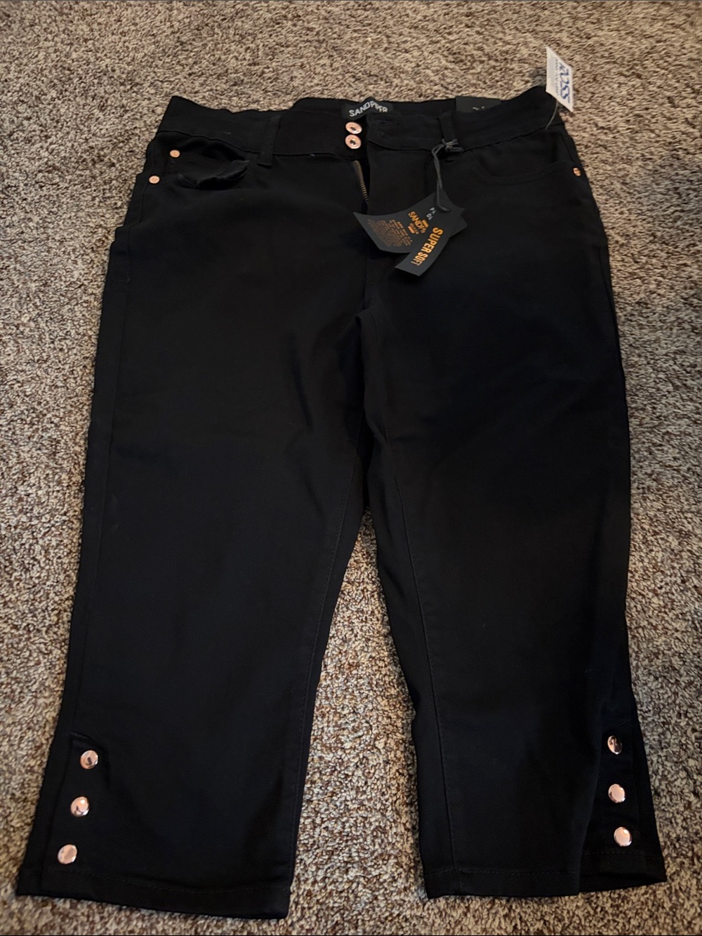 Women’s Black Capri Jeans with Button Accents